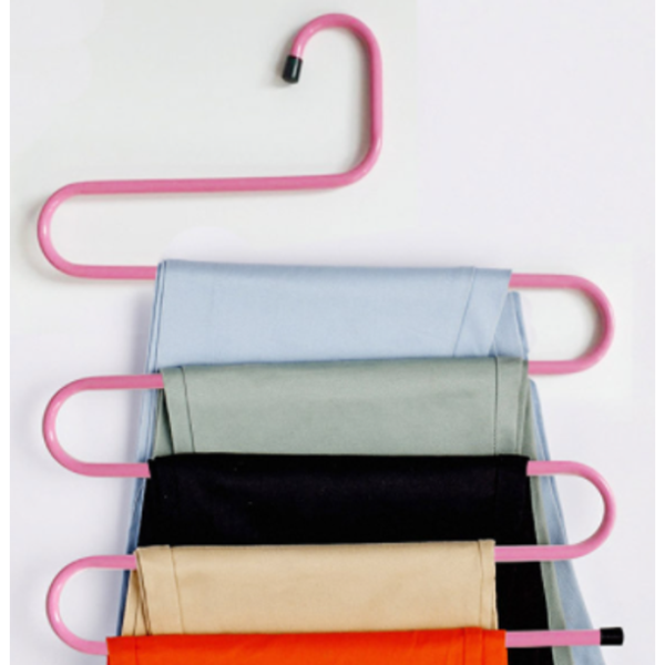 S-Shaped Pants Racks Pink 4-Pack Space Saving Towel Jeans Multi Pants Racks