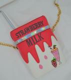 Personality Milk Box Shape Shoulder Bag Strawberry /Lemon printed drink bottle shape bag with straw femle mobile phone bags