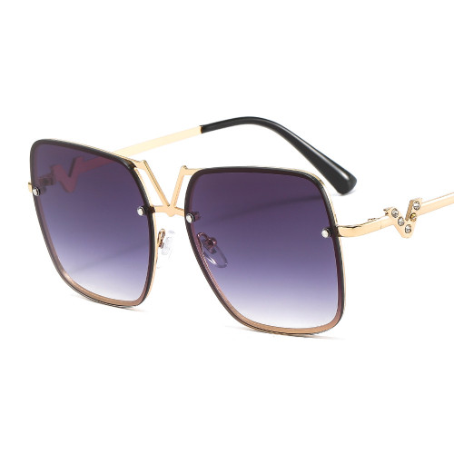 New Square Metal Gorgeous Fashion Casual Sunglasses V-shaped Diamond Inlaid Women's Sunglasses