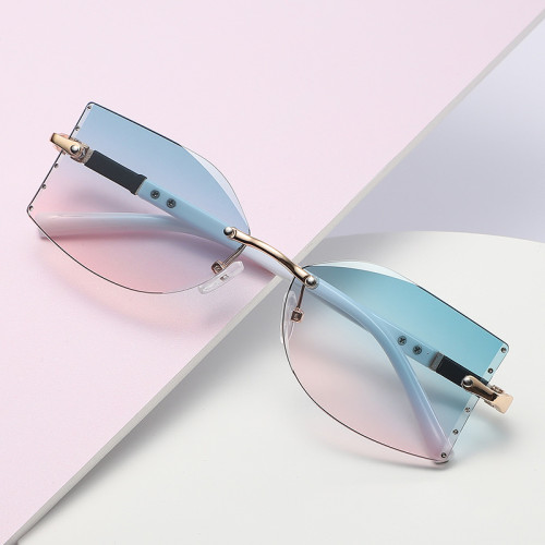 Fashion Frameless Diamond Cut Sunglasses Women's Polygon Small Frame Sunglasses Net Red Ins Street Shooting Glasses Trend