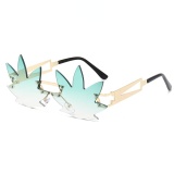 Funny Rimless Maple Leaf Sunglasses Women's Luxury Metal Frame Eye Wear Beach Party Sun Glasses Shades for Women UV400