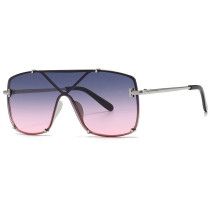 Fashion Outdoor Sport Travel Sunglasses Women Brand One-piece Design Glasses Square Oversized Silver Metal Frame Female Eyewear