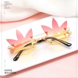 Funny Rimless Maple Leaf Sunglasses Women's Luxury Metal Frame Eye Wear Beach Party Sun Glasses Shades for Women UV400