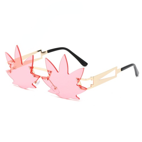 Funny Rimless Maple Leaf Sunglasses Women's Luxury Metal Frame Eye Wear Beach Party Sun Glasses Shades for Women UV400