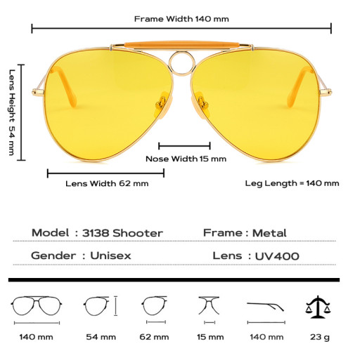 Gtand 2022 Fashion Cool Unique 3138 SHOOTER Style Pilot Sunglasses Women Vintage Classic Yellow Brand Design Sun Glasses Shades