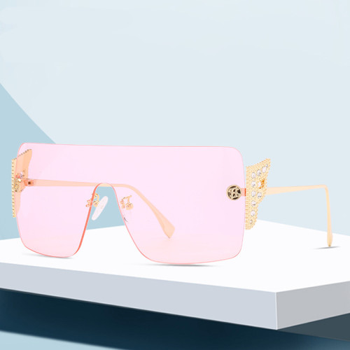 Fashion Tea Gradient Sunglasses Women Ocean Water Cut Trimmed Lens Metal Frameless Temples Sun Glasses Female UV400 Gafas De Sol