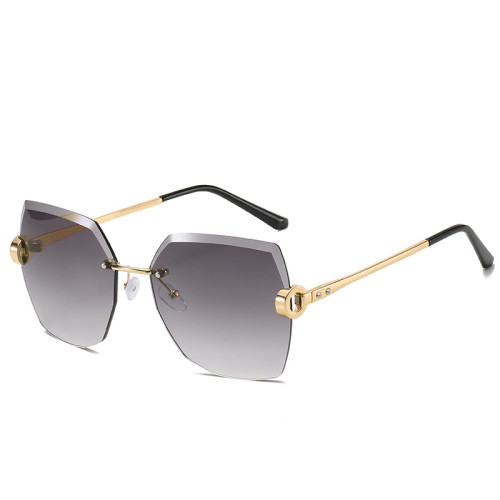 Popular Frameless Fashion Sunglasses Women Vintage Square Sun glasses Brand Oversized Ocean Lens Eyeglasses