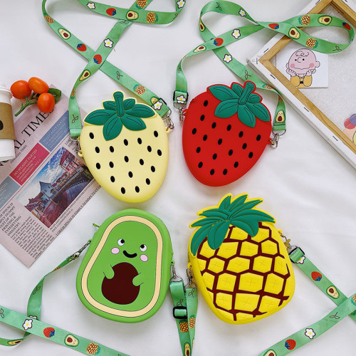 Silicone Mobile Phone Bag New Fruit Messenger Bag Avocado Pineapple Strawberry Children's Bag Storage Bag