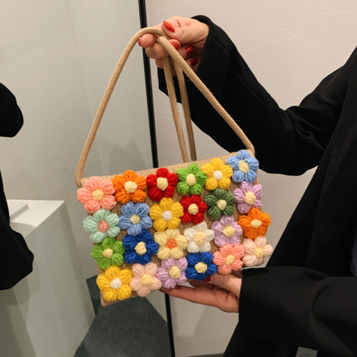 Fashion kniting Bags Women's Flower Clutch Bag New Stitched Fresh Single Shoulder Messenger Bag