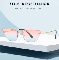 2023 New Retro Frameless Cat Eye Sunglasses Women Luxury Brand Fashion Ocean Gradient Men Glasses Female Vintage Metal Shades