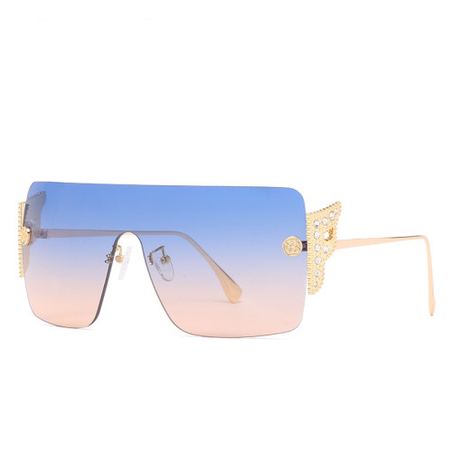 Fashion Tea Gradient Sunglasses Women Ocean Water Cut Trimmed Lens Metal Frameless Temples Sun Glasses Female UV400 Gafas De Sol