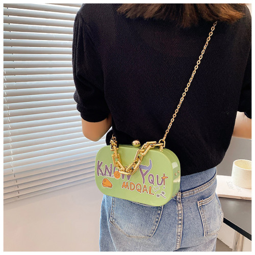 Cute Cartoon Printing One Shoulder Quality Chain Box Crossbody Bag Young Girls' Handbag Clutch Purse