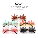 Funny Rimless Maple Leaf Sunglasses Women's Luxury Metal Frame Eye Wear Beach Party Sun Glasses Shades for Women UV400
