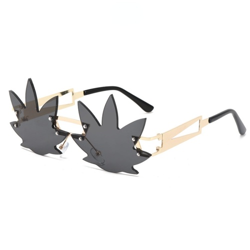 Funny Rimless Maple Leaf Sunglasses Women's Luxury Metal Frame Eye Wear Beach Party Sun Glasses Shades for Women UV400