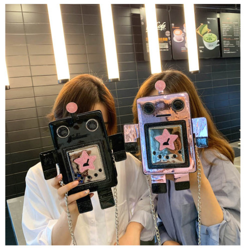 Creative Laser Robot Colourful Small Bag For Women Female Personality Design Chain Crossbody Bag Ladies Summer Phone Purse Bag