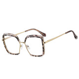New Retro Square Anti-Blue Light Metal Glasses Women Europe America Lady Optical Fashion Computer Female Tr90 Flat Eyewear