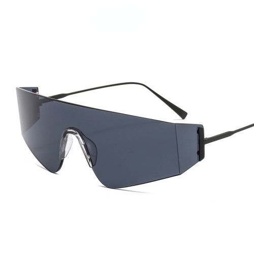 Trendy Frameless One Piece Sunglasses Women 2022 Luxury Brand Fashion Metal Flat Top Sun Glasses Female Ocean Lens Shades Men