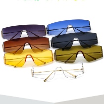 Trendy Frameless One Piece Sunglasses Women 2022 Luxury Brand Fashion Metal Flat Top Sun Glasses Female Ocean Lens Shades Men