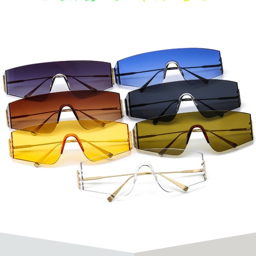 Trendy Frameless One Piece Sunglasses Women 2022 Luxury Brand Fashion Metal Flat Top Sun Glasses Female Ocean Lens Shades Men