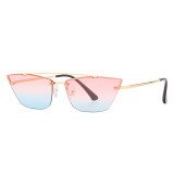 2023 New Retro Frameless Cat Eye Sunglasses Women Luxury Brand Fashion Ocean Gradient Men Glasses Female Vintage Metal Shades