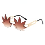 Funny Rimless Maple Leaf Sunglasses Women's Luxury Metal Frame Eye Wear Beach Party Sun Glasses Shades for Women UV400