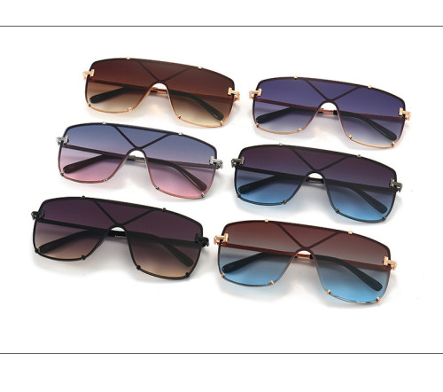 Fashion Outdoor Sport Travel Sunglasses Women Brand One-piece Design Glasses Square Oversized Silver Metal Frame Female Eyewear