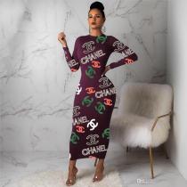 Wholesale cross-border women's independent stand eBay dress personality letter print long sleeve dress