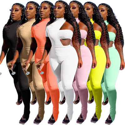sports fitness sportswear women's single-shoulder vest + leggings 3 pieces of elastic sports tight-fitting sportswea