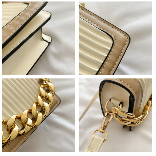 Fashion Trend Thick Chain Crossbody Bags for Women 2022 Green Solid Flap Shoulder Bag Stripe Leather Designer Purses and Handbag