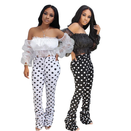 Wholesale Europe and the United States cross-border women's clothing Amazon foreign trade independent station fashion wrinkle library tube polka dot printed slacks