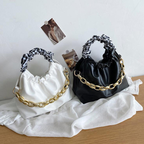 Bag Female Trendy Chain Shoulder Bag Pleated Top-handle Handbags Fashion Bucket Bags For Women Solid Travel Crossbody Bag
