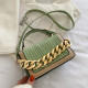 Fashion Trend Thick Chain Crossbody Bags for Women 2022 Green Solid Flap Shoulder Bag Stripe Leather Designer Purses and Handbag