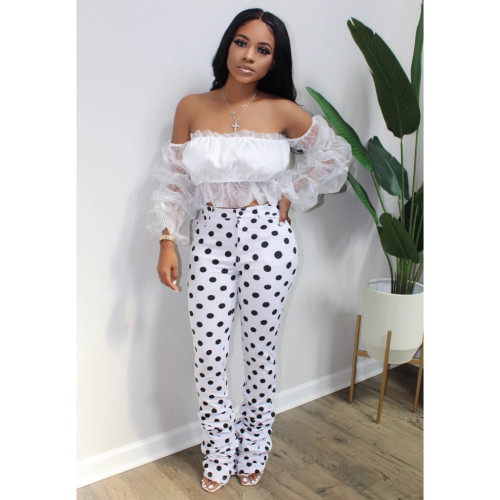 Wholesale Europe and the United States cross-border women's clothing Amazon foreign trade independent station fashion wrinkle library tube polka dot printed slacks