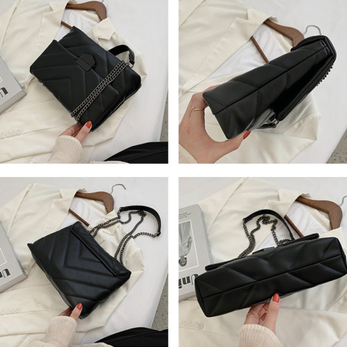 Embroidery Thread PU Leather Crossbody Bags for Women Fashion Chain Messenger Shoulder Bags Female Large Capacity Brand  Handbag