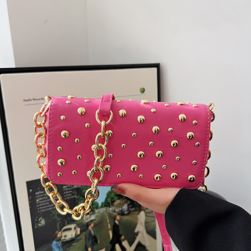 Luxury Brand Imitation Bags Rivet Shoulder Bag Women Leather Crossbody Bag Small Square Bag Vintage Chains Underarm Bag