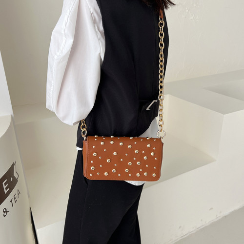 Luxury Brand Imitation Bags Rivet Shoulder Bag Women Leather Crossbody Bag Small Square Bag Vintage Chains Underarm Bag