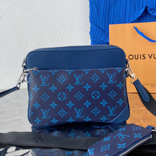 Louis Vuitton Mens Shoulder Bags Luxury Brand Fashion Type TRIO MESSENGER Cobalt Blue Monogram coated canvas and Taiga cowhide leather with Original Box M30848