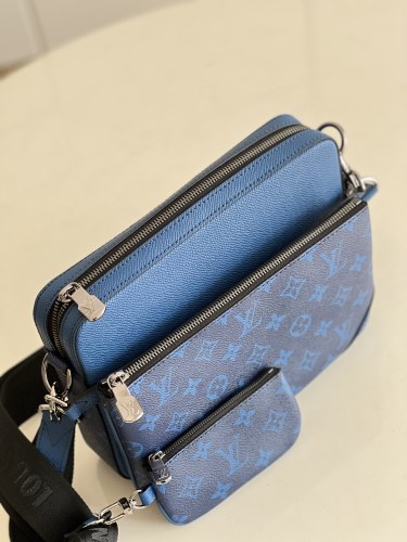 Louis Vuitton Mens Shoulder Bags Luxury Brand Fashion Type TRIO MESSENGER Cobalt Blue Monogram coated canvas and Taiga cowhide leather with Original Box M30848