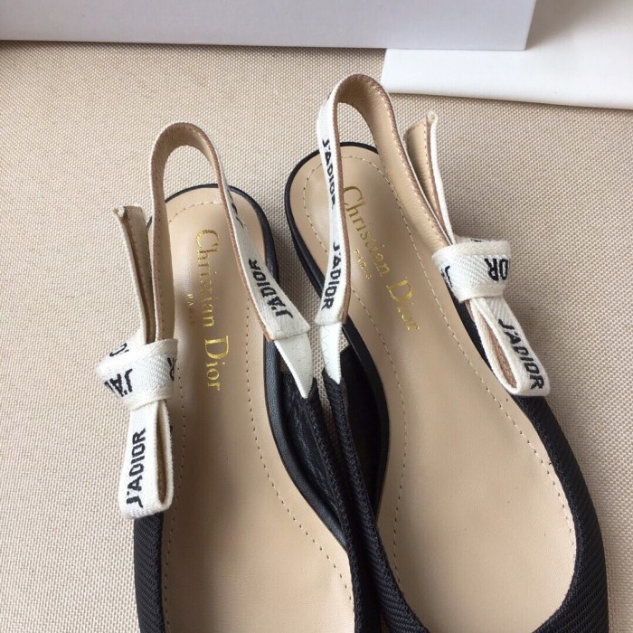 Dior Women Shoes Pumps Luxury Design Fashion Type High Heel Shoes for Wedding Style J'ADIOR SLINGBACK BALLERINA FLAT Black Technical Fabric with Original Box KCB384TFL_S900