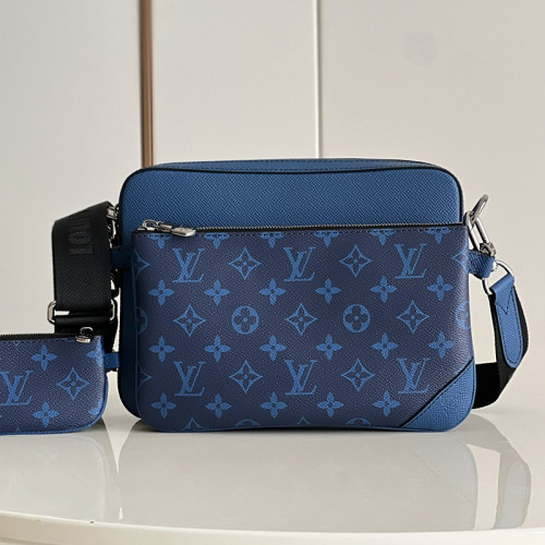 Louis Vuitton Mens Shoulder Bags Luxury Brand Fashion Type TRIO MESSENGER Cobalt Blue Monogram coated canvas and Taiga cowhide leather with Original Box M30848