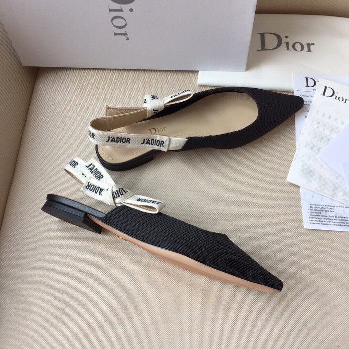 Dior Women Shoes Pumps Luxury Design Fashion Type High Heel Shoes for Wedding Style J'ADIOR SLINGBACK BALLERINA FLAT Black Technical Fabric with Original Box KCB384TFL_S900