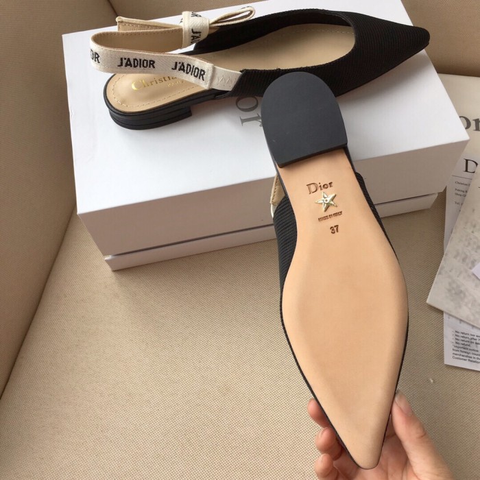 Dior Women Shoes Pumps Luxury Design Fashion Type High Heel Shoes for Wedding Style J'ADIOR SLINGBACK BALLERINA FLAT Black Technical Fabric with Original Box KCB384TFL_S900