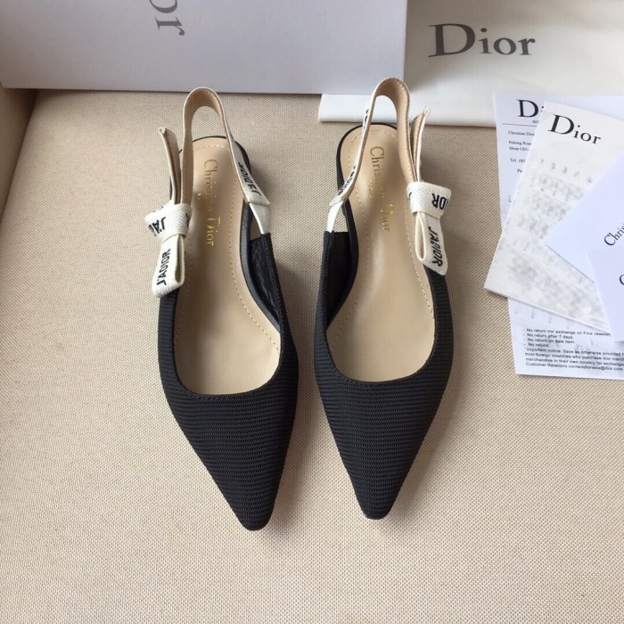 Dior Women Shoes Pumps Luxury Design Fashion Type High Heel Shoes for Wedding Style J'ADIOR SLINGBACK BALLERINA FLAT Black Technical Fabric with Original Box KCB384TFL_S900