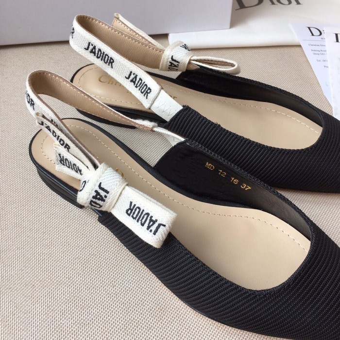 Dior Women Shoes Pumps Luxury Design Fashion Type High Heel Shoes for Wedding Style J'ADIOR SLINGBACK BALLERINA FLAT Black Technical Fabric with Original Box KCB384TFL_S900