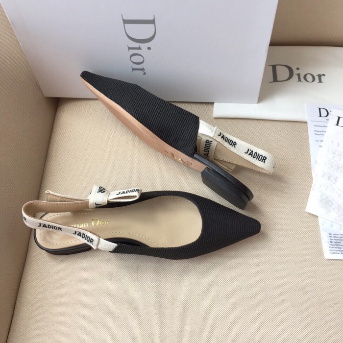 Dior Women Shoes Pumps Luxury Design Fashion Type High Heel Shoes for Wedding Style J'ADIOR SLINGBACK BALLERINA FLAT Black Technical Fabric with Original Box KCB384TFL_S900