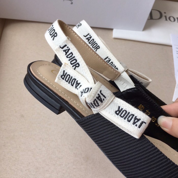Dior Women Shoes Pumps Luxury Design Fashion Type High Heel Shoes for Wedding Style J'ADIOR SLINGBACK BALLERINA FLAT Black Technical Fabric with Original Box KCB384TFL_S900