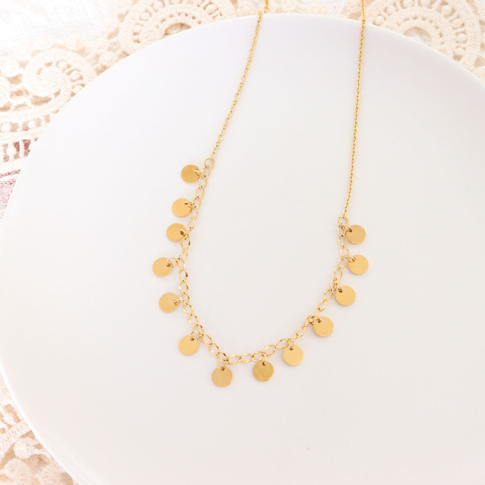Fashion Tiny Gold Coin Tassel Necklace for Women Trendy Round Small Disc Necklaces Disc Gold Choker Delicate Jewelry
