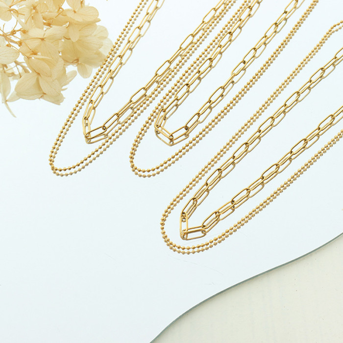 Kpop Women Bead Chain Gold Color Necklaces Thick Chain  Minimalist Pendant Jewelry Chocker Collar for Girl