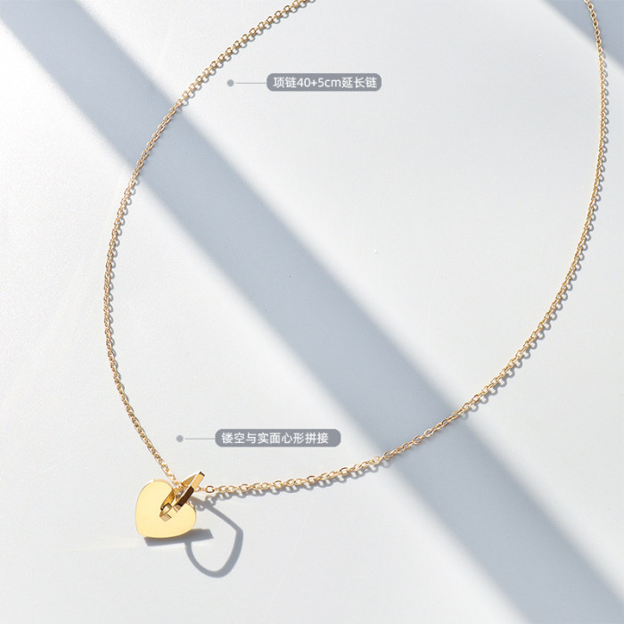 Hollow Heart Pendants Necklace Minimalist Metal Jewelry Gold Silver Color Short Chain Choker for Women