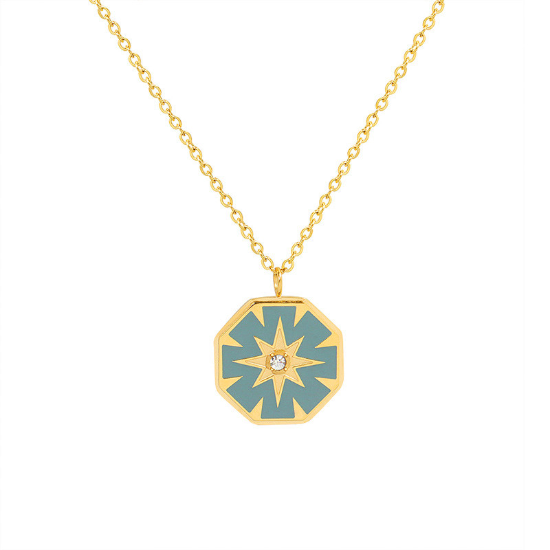 CZ Pave Star Enamel Necklace Simple Octagon Delicate Necklace Sweet Jewelry